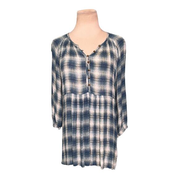 Maeve blue plaid 3/4 sleeves v neck tunic top blouse size small - Picture 9 of 15